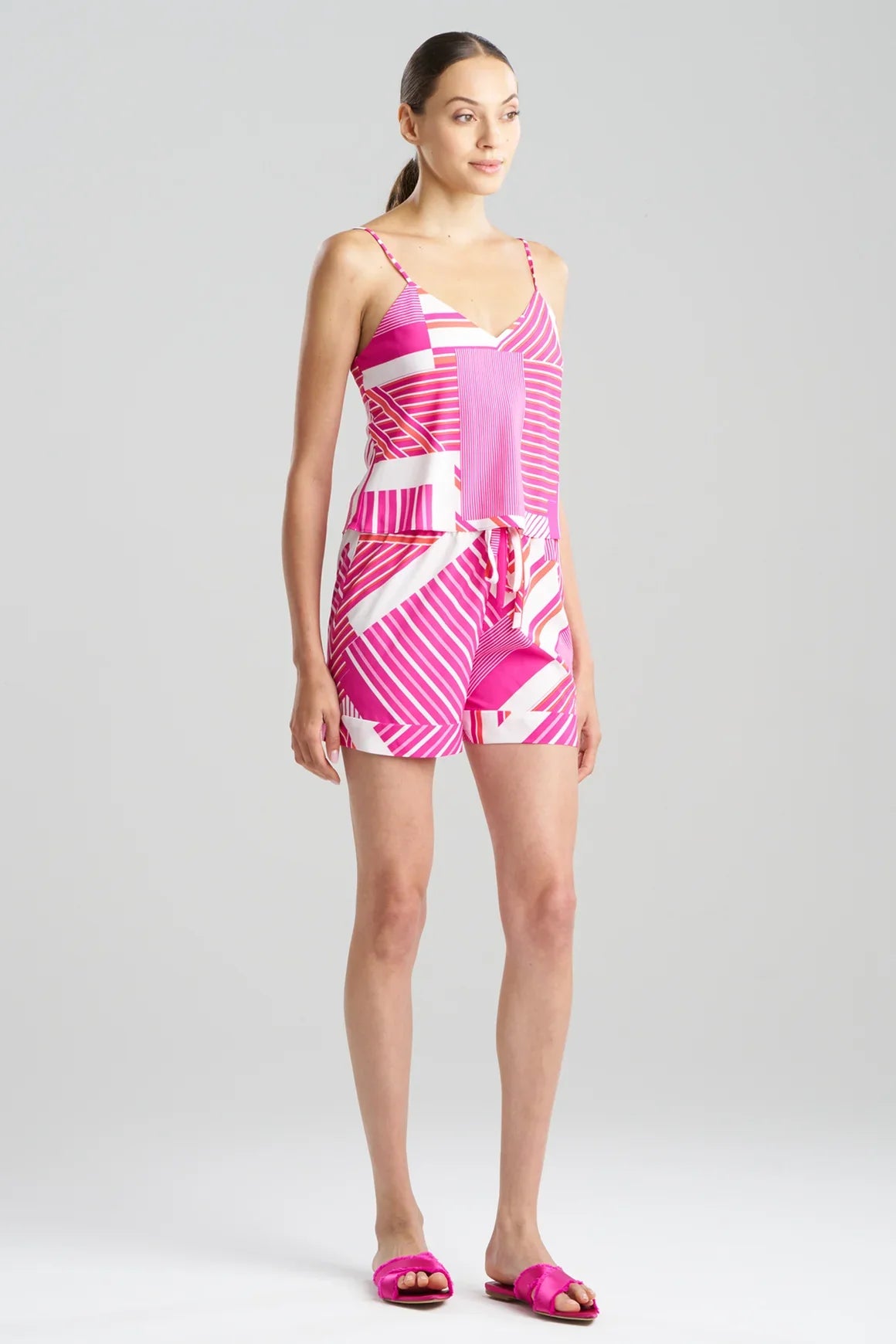 Natori Shima Cami PJ - fuchsia/white