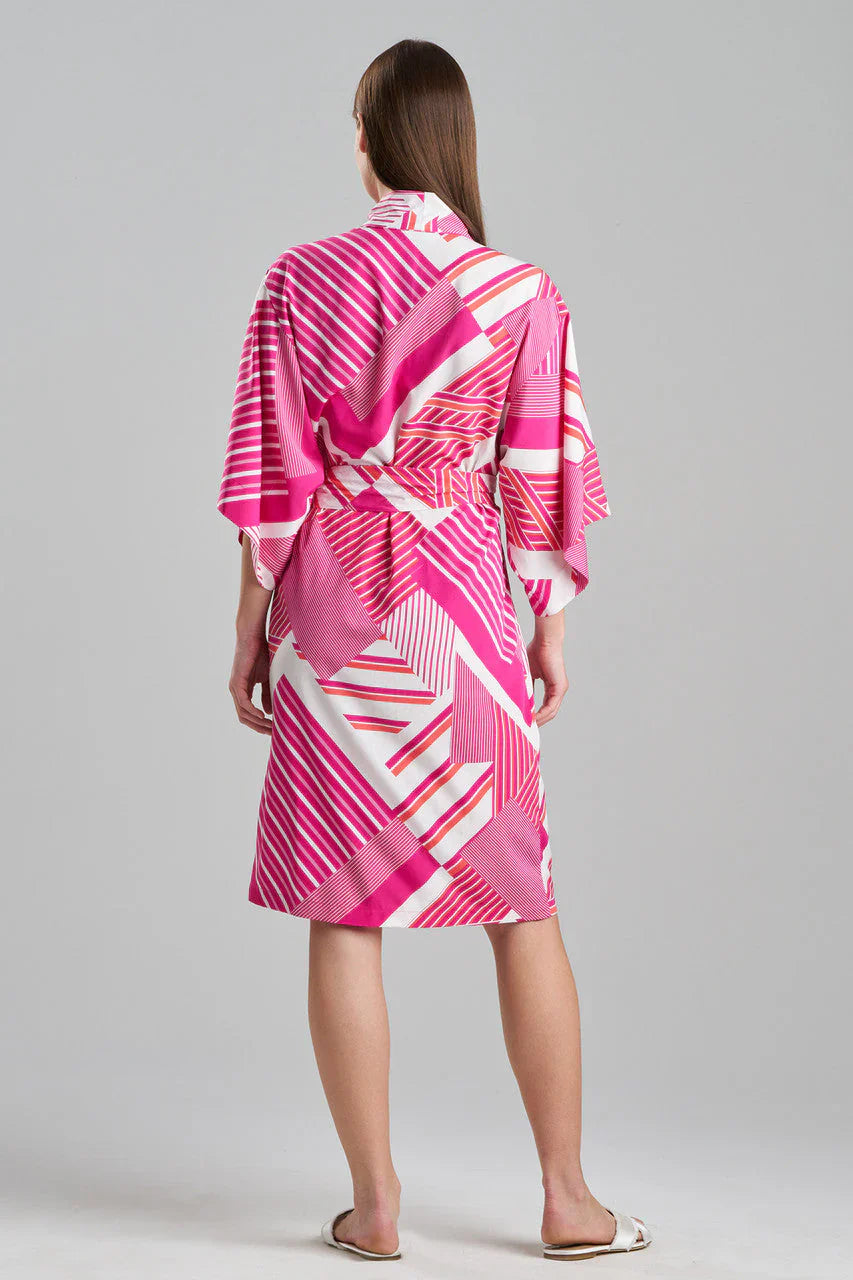 Natori Shima Wrap - fuchsia/white