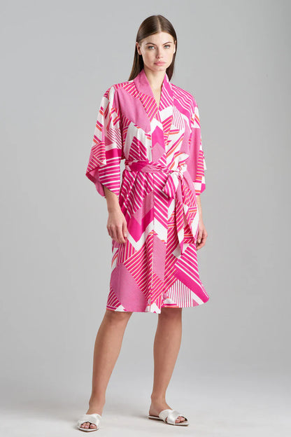 Natori Shima Wrap - fuchsia/white