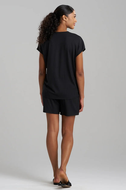 Natori Soothe Rib T-Shirt Short Set - Black