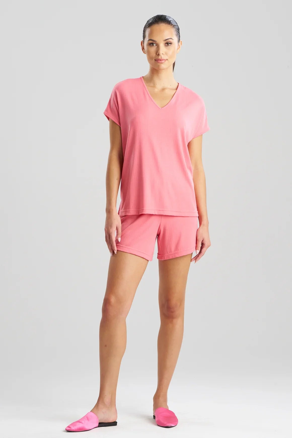 Natori Soothe Rib T-Shirt Short Set - Sunset Rose