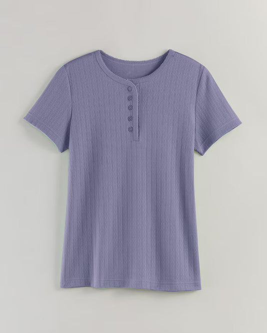 BLAIR Women's Top Short Sleeve Pointelle Henley Top (Misses) - x2
