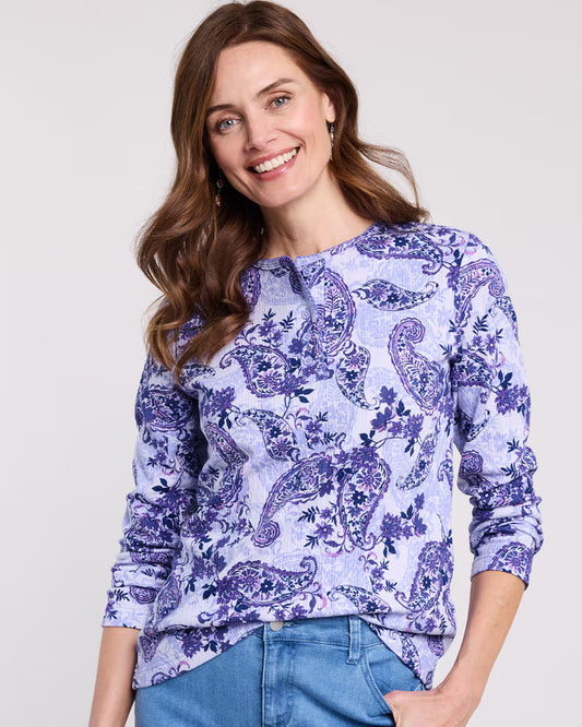 BLAIR Women's Tops Print Long Sleeve Pointelle Henley Top 4 (Misses) - x4