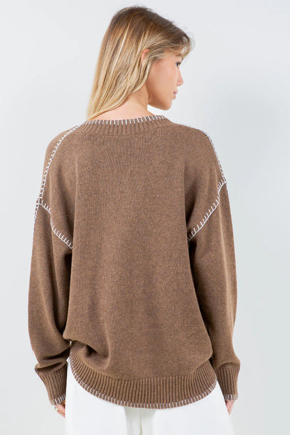 Ruby & Jenna Women's Blanket Stitch Sweater