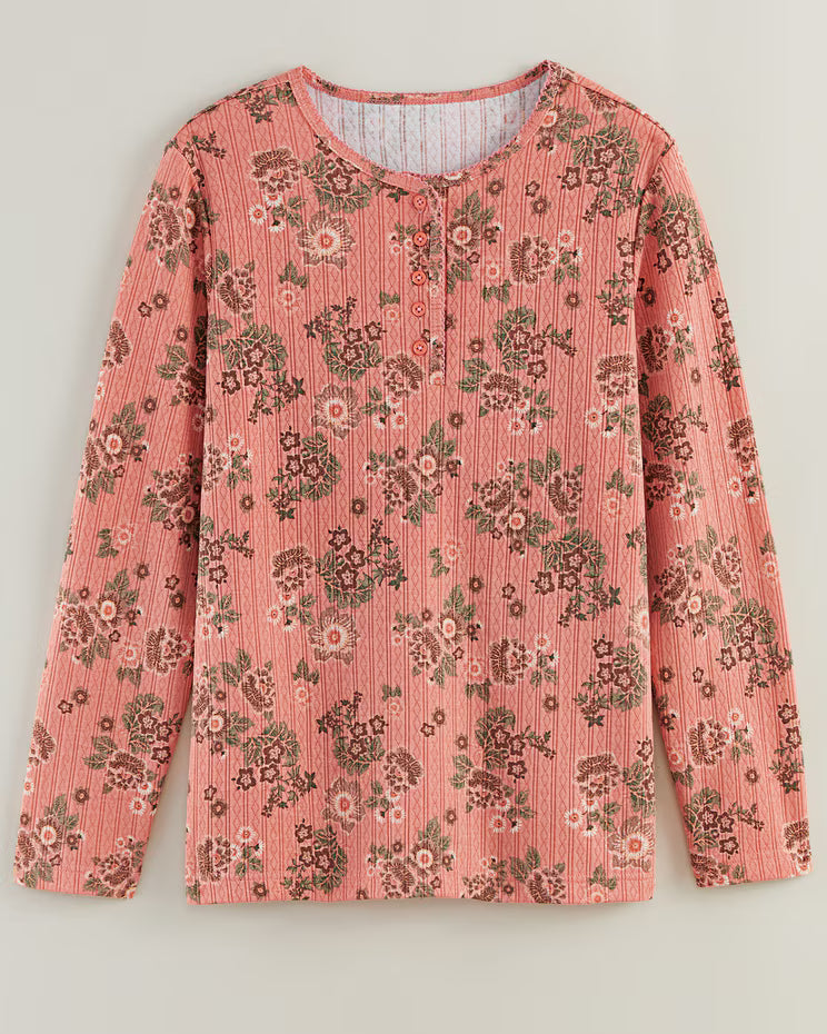 BLAIR Women's Tops Print Long Sleeve Pointelle Henley Top 4 (Misses) - x4
