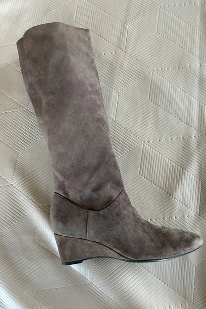 Natori Thrill Suede Contour Wedge Tall Slouch Boot - Truffle