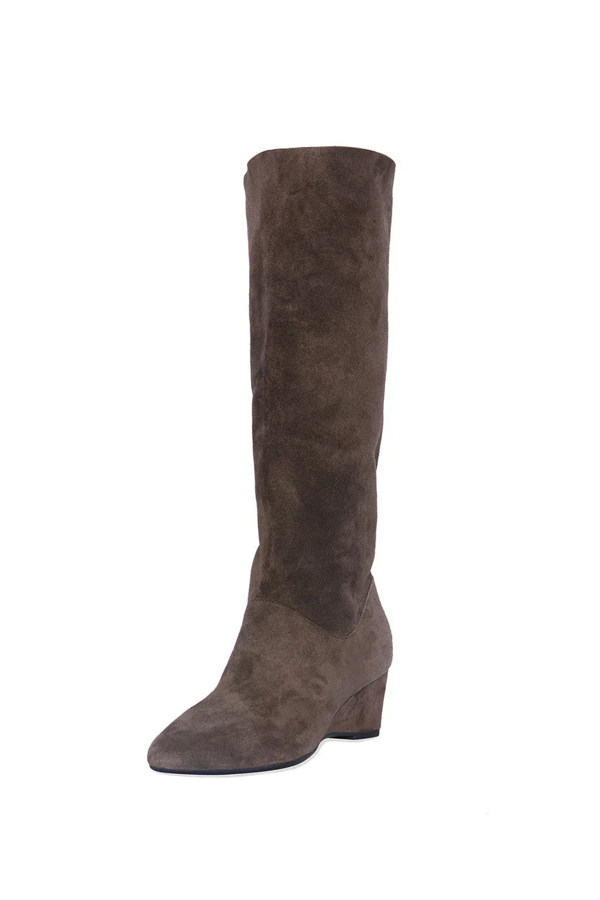Natori Thrill Suede Contour Wedge Tall Slouch Boot - Truffle