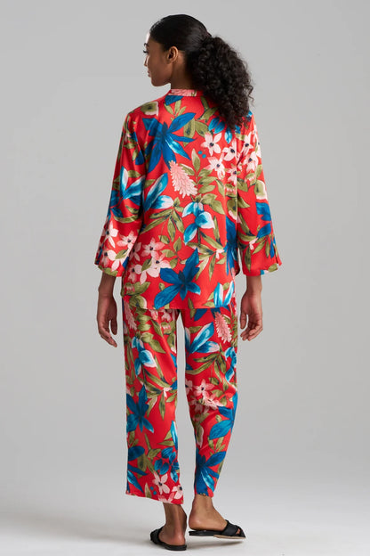 Natori Tropical Breeze Satin Long Sleeve PJ - Red