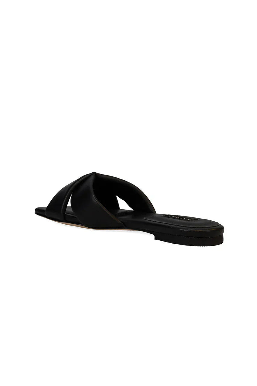 Natori Vitta Nappa Leather Slide Sandals - Black