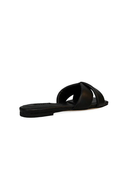 Natori Vitta Nappa Leather Slide Sandals - Black