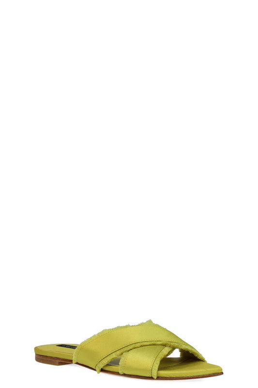 Natori Wayu Satin Fringe Cross Slide Sandals - chartreuse