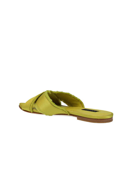 Natori Wayu Satin Fringe Cross Slide Sandals - chartreuse