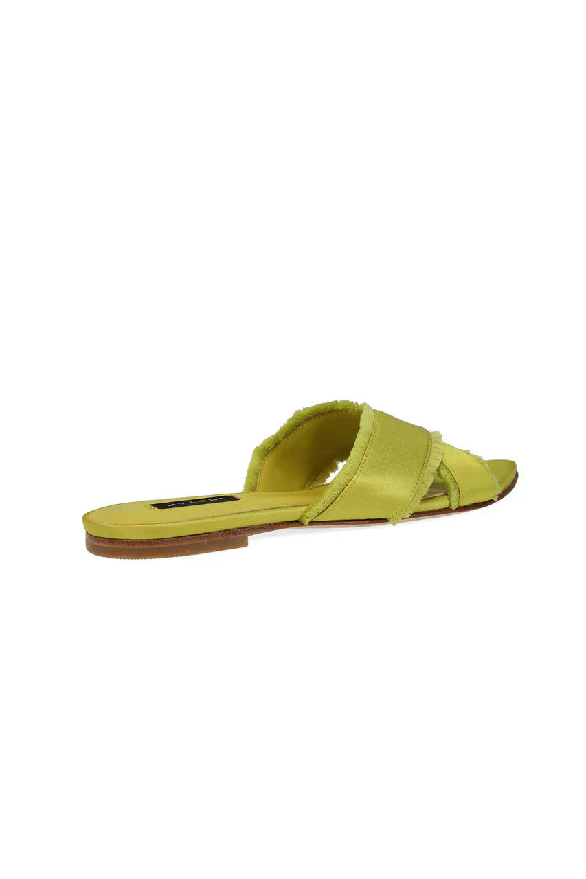 Natori Wayu Satin Fringe Cross Slide Sandals - chartreuse