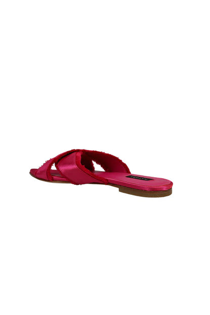 Natori Wayu Satin Fringe Cross Slide Sandals - dragon fruit