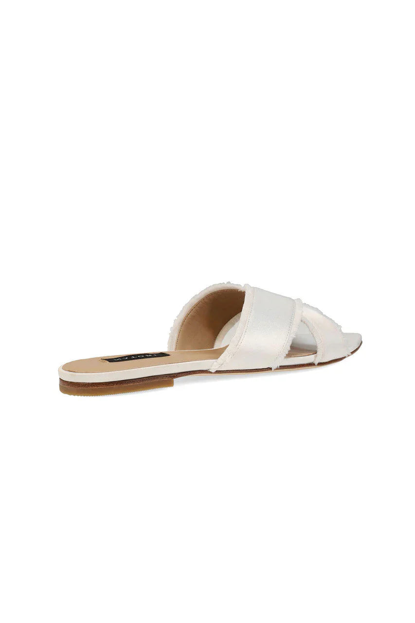 Natori Wayu Satin Fringe Cross Slide Sandals - White
