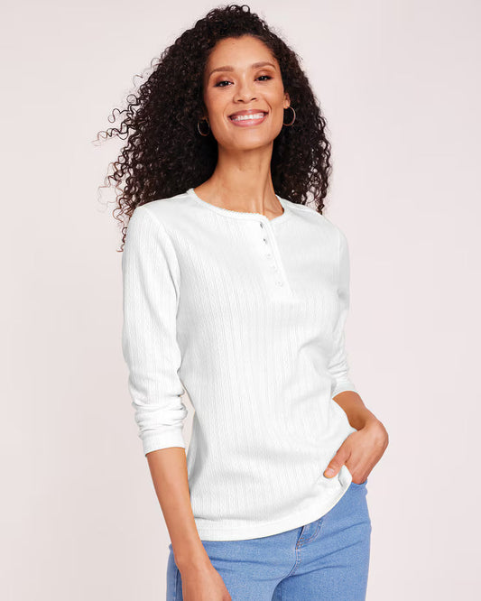 BLAIR Women's Top Long Sleeve Pointelle Henley Top 3 (Petite) - x4