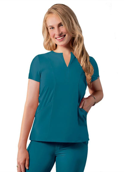 Adar Women's Notched V-neck Top - Caribbean Blue