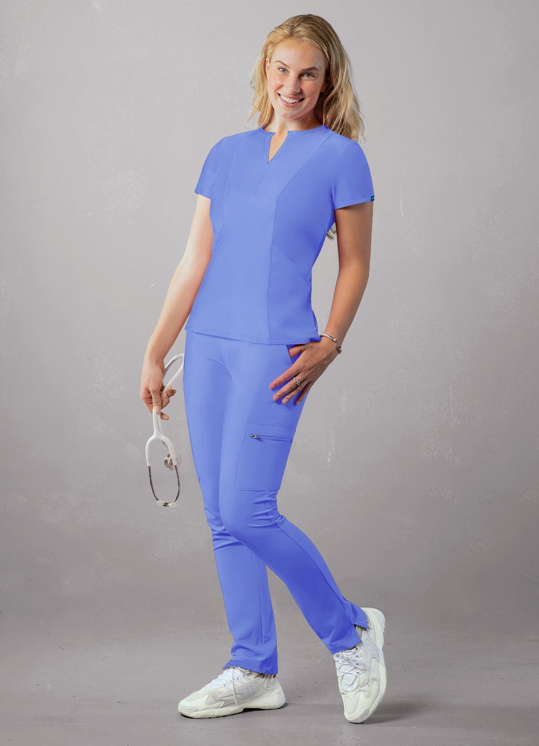 Adar Women's Notched V-neck Top - Black - Caribbean Blue - Ceil Blue
