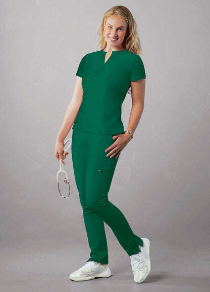 Adar Women's Notched V-neck Top -  Eggplant - Hunter Green - Martini Olive