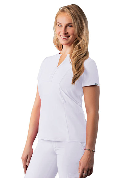 Adar Women's Notched V-neck Top - Teal Blue - White - Wine