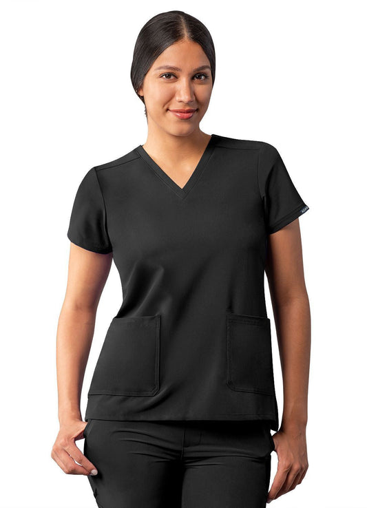 Adar Women's Modern V-Neck Top - Black - Caribbean Blue - Ceil Blue