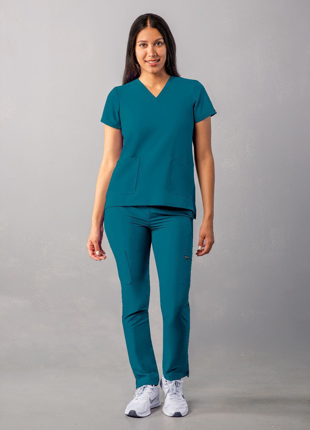 Adar Women's Modern V-Neck Top - Black - Caribbean Blue - Ceil Blue