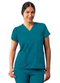 Adar Women's Modern V-Neck Top - Black - Caribbean Blue - Ceil Blue