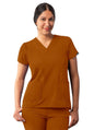 Adar Women's Modern V-Neck Top - White - Wine - Caramel