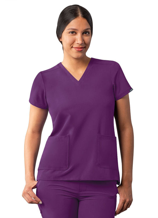 Adar Women's Modern V-Neck Top - Eggplant - Hunter Green - Martini Olive