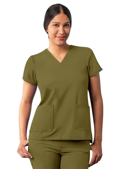 Adar Women's Modern V-Neck Top - Eggplant - Hunter Green - Martini Olive