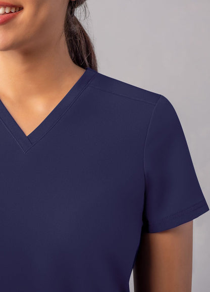 Adar Women's Modern V-Neck Top - Navy - Pewter - Royal Blue