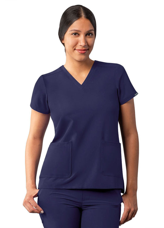 Adar Women's Modern V-Neck Top - Navy - Pewter - Royal Blue