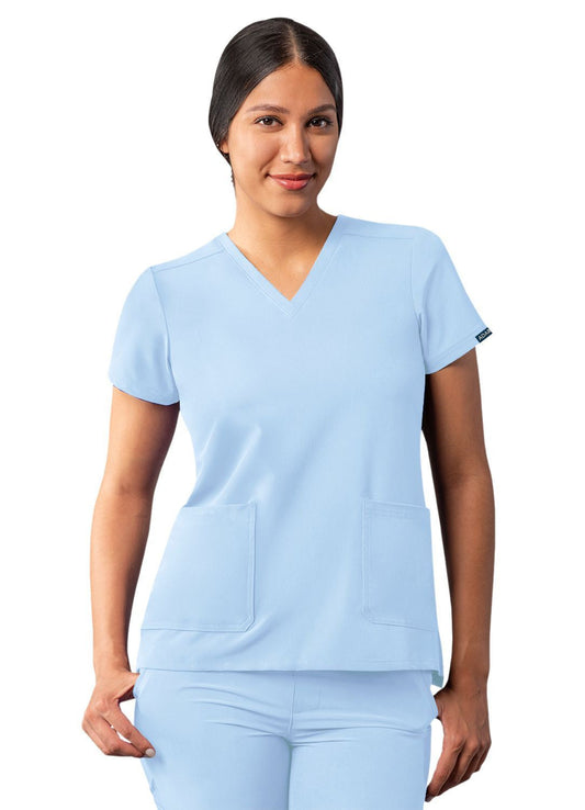 Adar Women's Modern V-Neck Top - Sky Blue - Soft Pink - Teal Blue