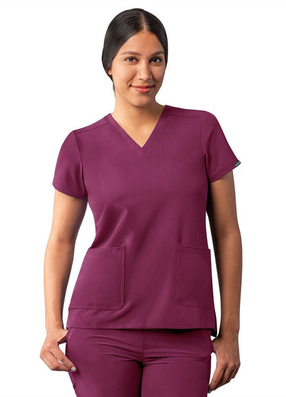 Adar Women's Modern V-Neck Top - White - Wine - Caramel