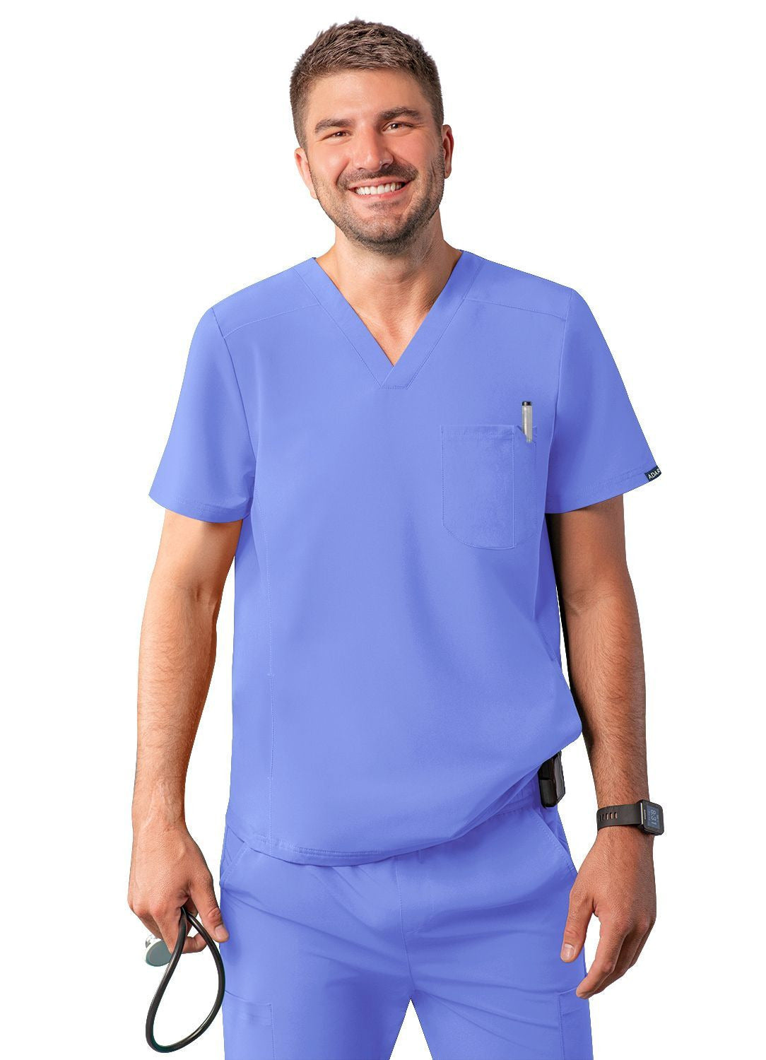 Adar Men's Modern V-Neck Top - Black - Caribbean Blue - Ceil Blue