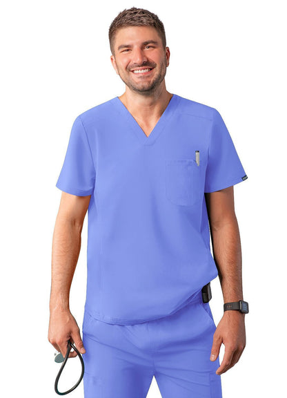Adar Men's Modern V-Neck Top - Black - Caribbean Blue - Ceil Blue