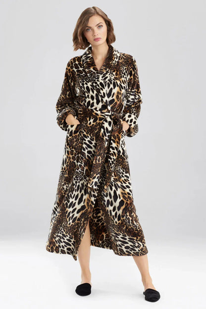 Natori Plush Leopard Robe - Chestnut