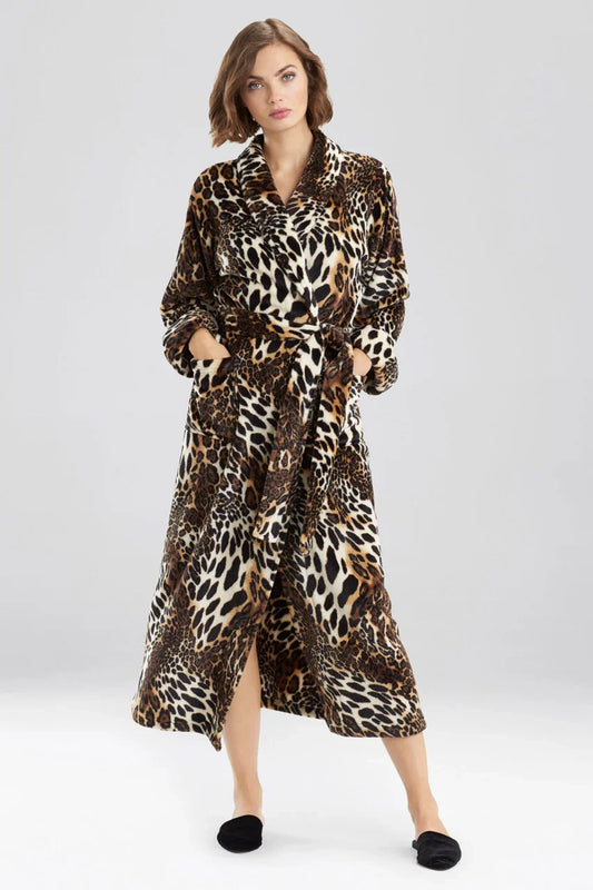 Natori Plush Leopard Robe - Chestnut