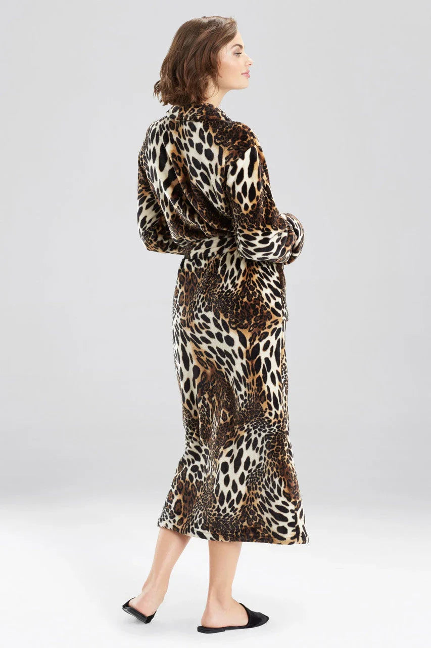 Natori Plush Leopard Robe - Chestnut