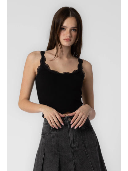 Ruby & Jenna Women's Ribbed Lace Tank Top