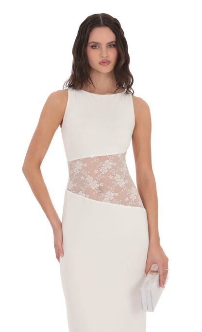 Lucy in the Sky Lace Cutout Maxi Dress in White