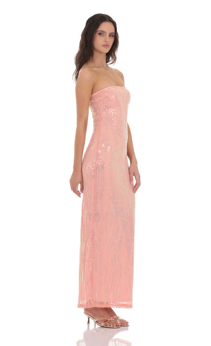 Lucy in the Sky Sequin Pattern Maxi Dress in Coral