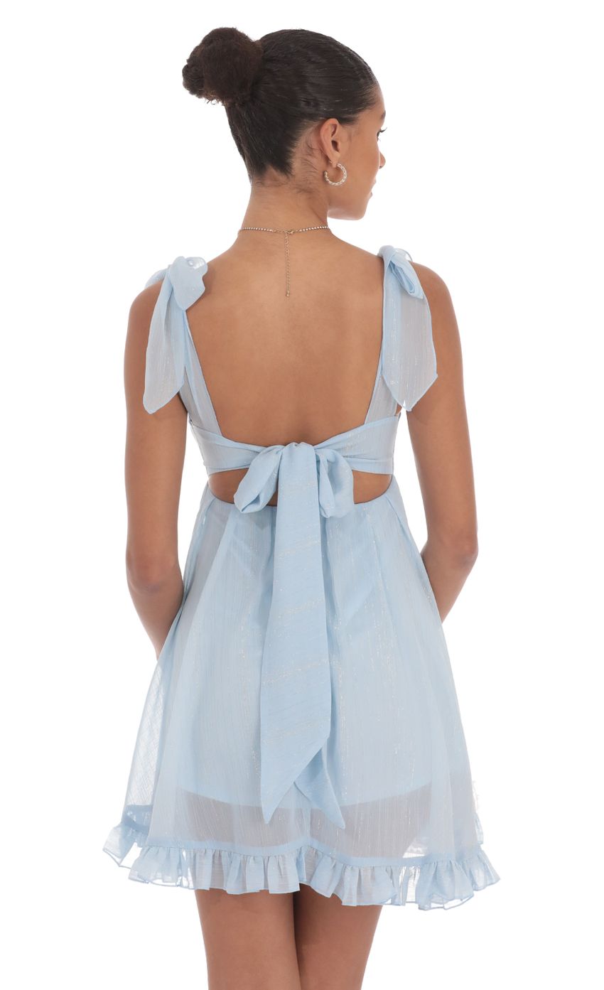 Lucy in the Sky Shimmer Ruffle Babydoll Dress in Blue