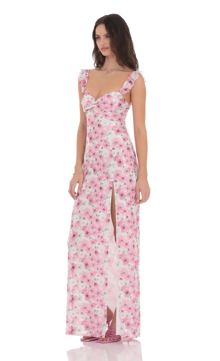 Lucy in the Sky Lace Floral Ruffle Sleeve Maxi Dress in White