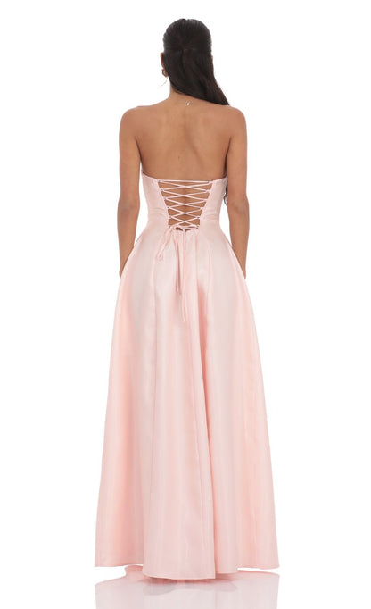 Lucy in the Sky Sheen Empire Waist Maxi Dress in Pink
