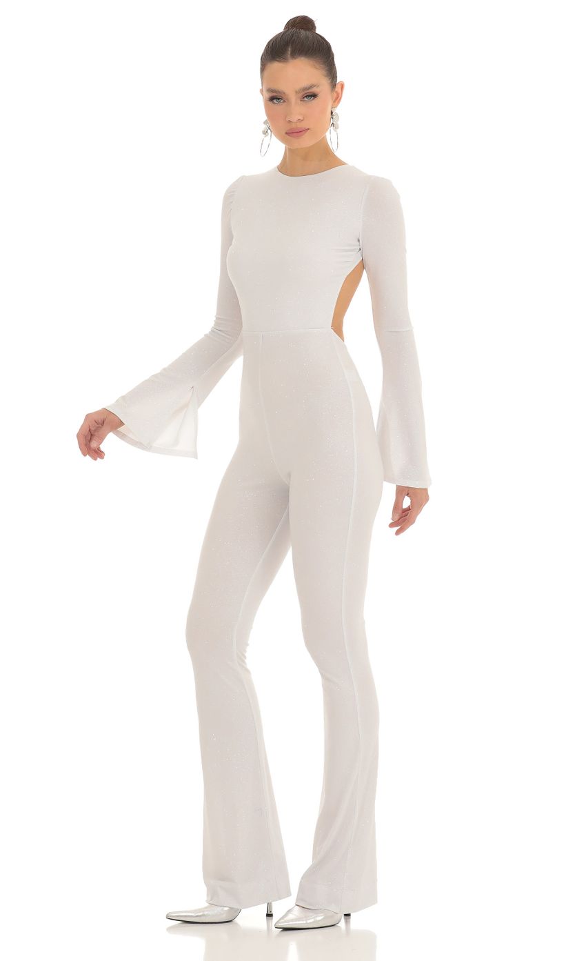 Lucy In The Sky Silver Shimmer Open Back Jumpsuit in White