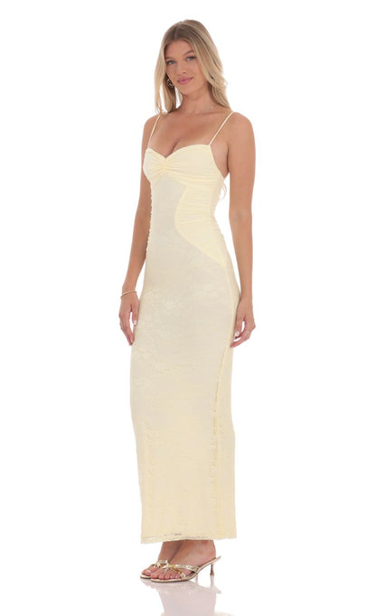 Lucy in the Sky Lace Contour Maxi Dress in Yellow