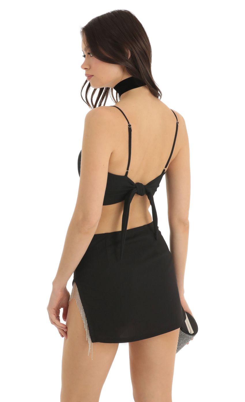 Lucy In The Sky Rhinestone Two Piece Skirt Set in Black