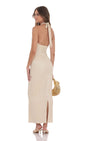 Lucy In The Sky Crinkle Shimmer V-Neck Maxi Dress in Champagne