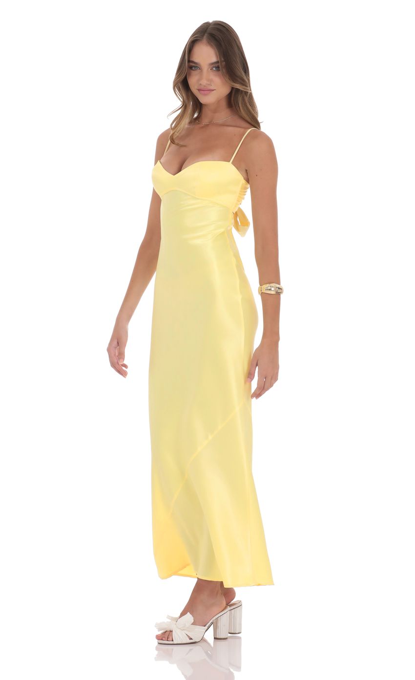 Lucy in the Sky Satin Back Tie Maxi Dress in Yellow